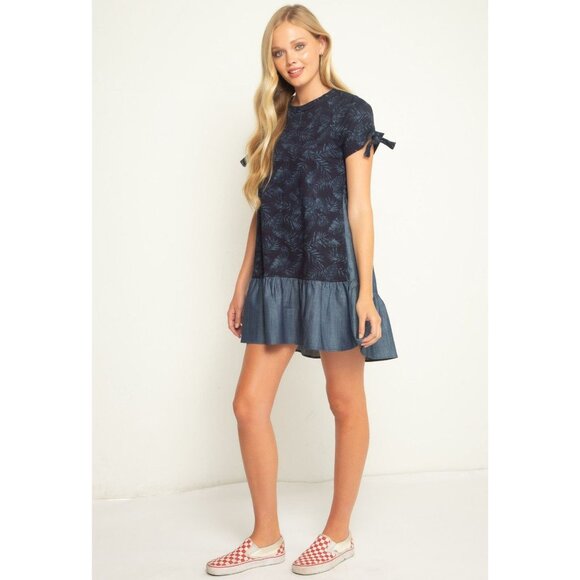 Eva Franco Anthropologie Short Sleeve Navy Mini Dress - Picture 3 of 4